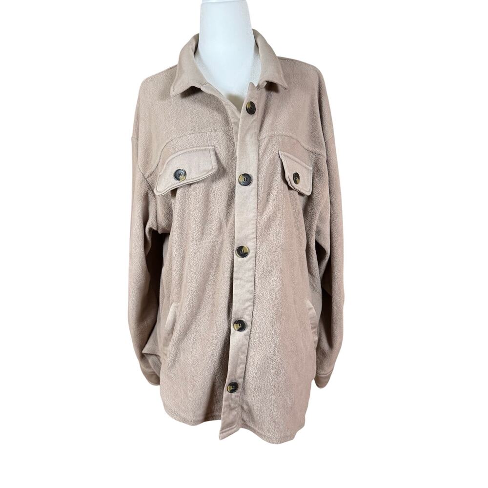 Simply Blessed Outerwear Shacket Womens L Beige Button Up Jacket